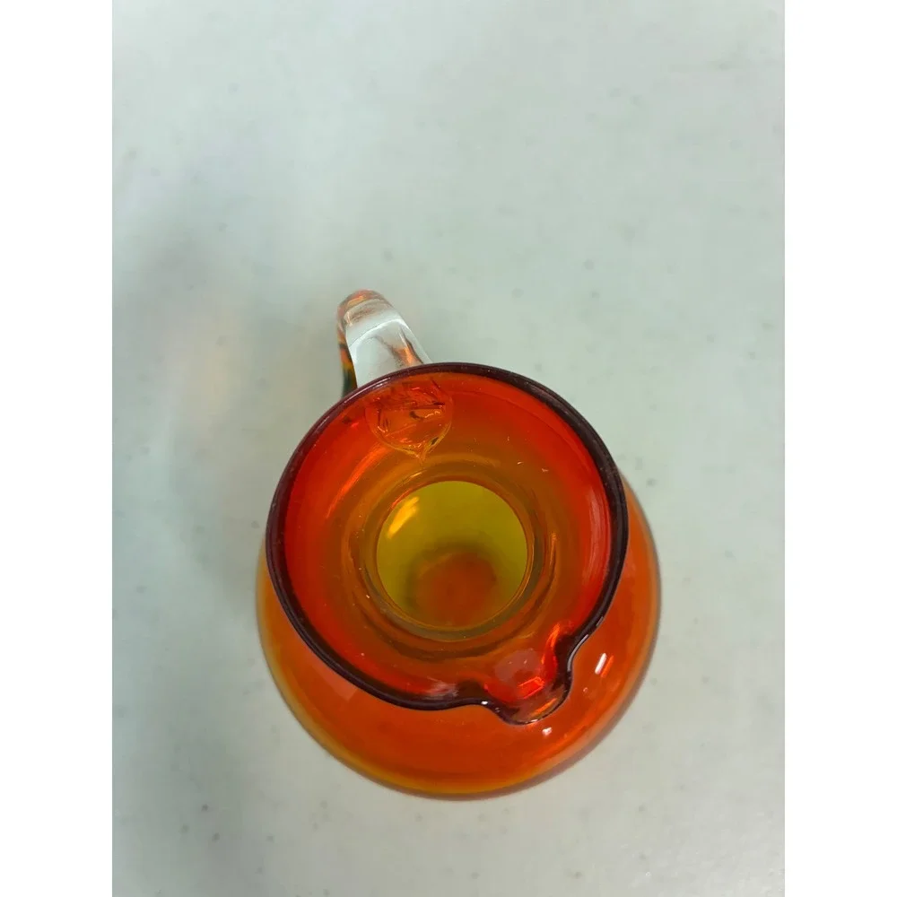 Vintage‎ Amberina Art Glass Miniature Pitcher Red Yellow Ombre Hand Blown 4